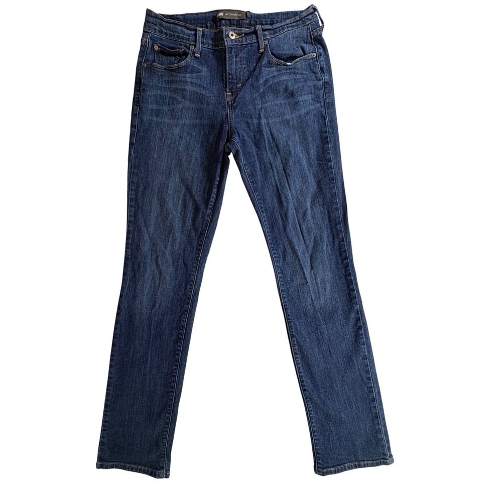 Levis‎ 505 Straight Leg Jeans Womens 6L W28 L34 Dark Wash Stretch Denim Blue